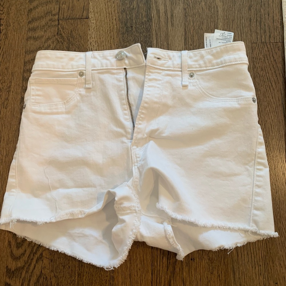 Abercrombie Simone high rise white jean shorts